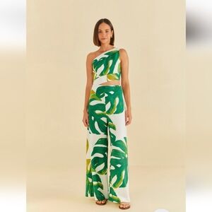 Farm Rio White Monstera One Shoulder Jumpsuit